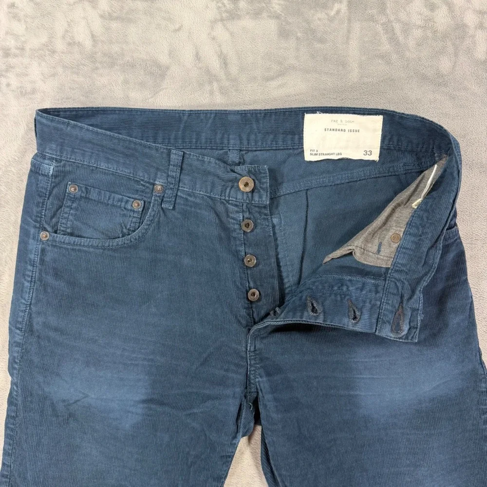Rag & Bone Standard Issue Fit 3 Slim Straight Pants Men's 33x30 Blue Corduroy